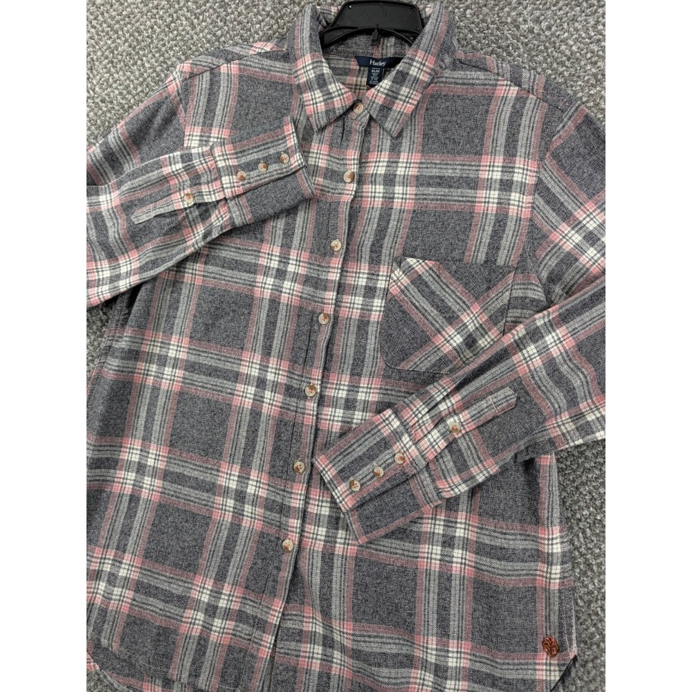 Hatley Womens Grey Pink Plaid Flannel Button Down Shirt Size M 100% Cotton
